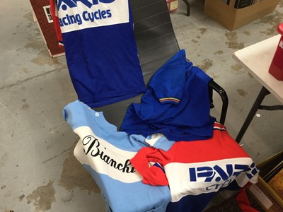 Lot 2467 - A bag of vintage cycling jerseys and clothing, including Bianchi, Paris, etc