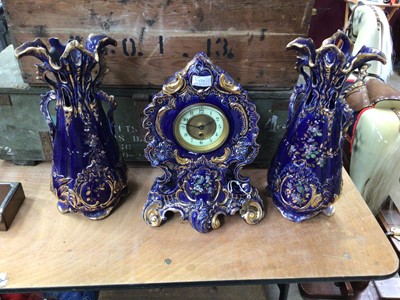 Lot 2470 - Early 20th century Continental ceramic mantel clock and garniture