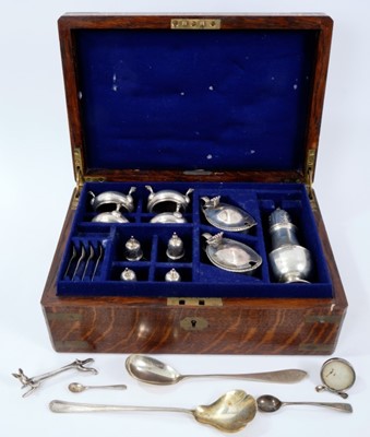 Lot 348 - Composite Edwardian silver condiment set in a fitted case and other items