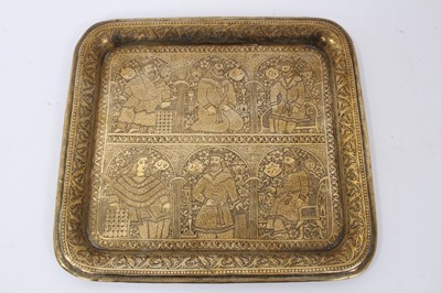 Lot 793 - Interesting Islamic tray of square form with engraved decoration of Statesmen