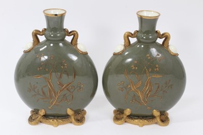 Lot 113 - Pair of Victorian Graingers Worcester Moonflasks with Pate Sur Pate decoration.