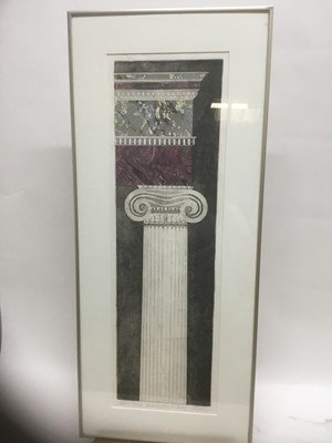 Lot 1 - American School, 1980s, set of the three colour aquatints with marbled collage elements, Fireplace, composed of two jambs and mantel: left pillar titled 'Architectural Tracery', state 1, numbered 6...