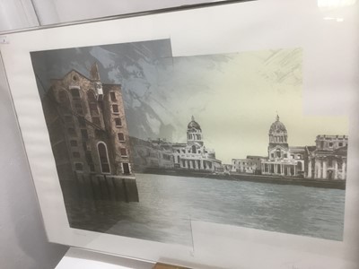 Lot 217 - Richard Davies (b. 1944) colour screen print, 'Greenwich' signed and dated 1988,:numbered 71/125, 59.5 x 84cm, glazed frame