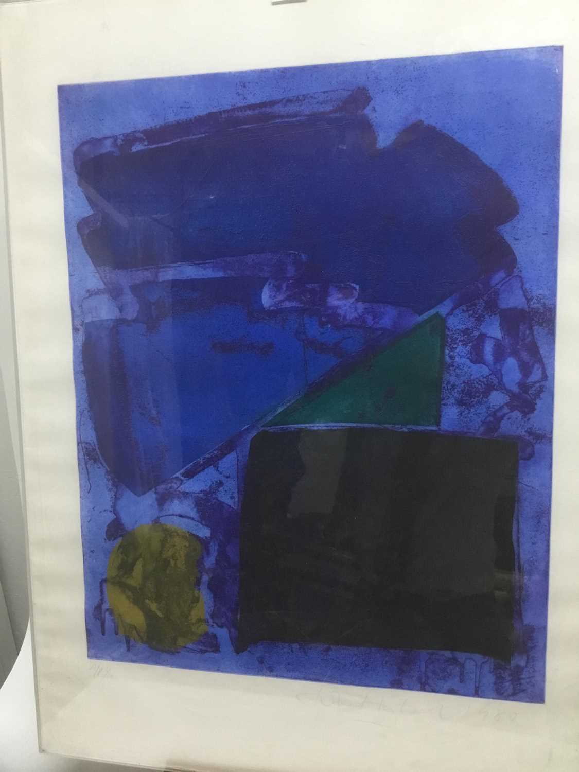 Lot 3 - John Hoyland (1934-2011) etching and aquatint 'Memphis Blue' artist's proof, numbered 1 of 10, signed, 68 x 54.5cm, glazed frame