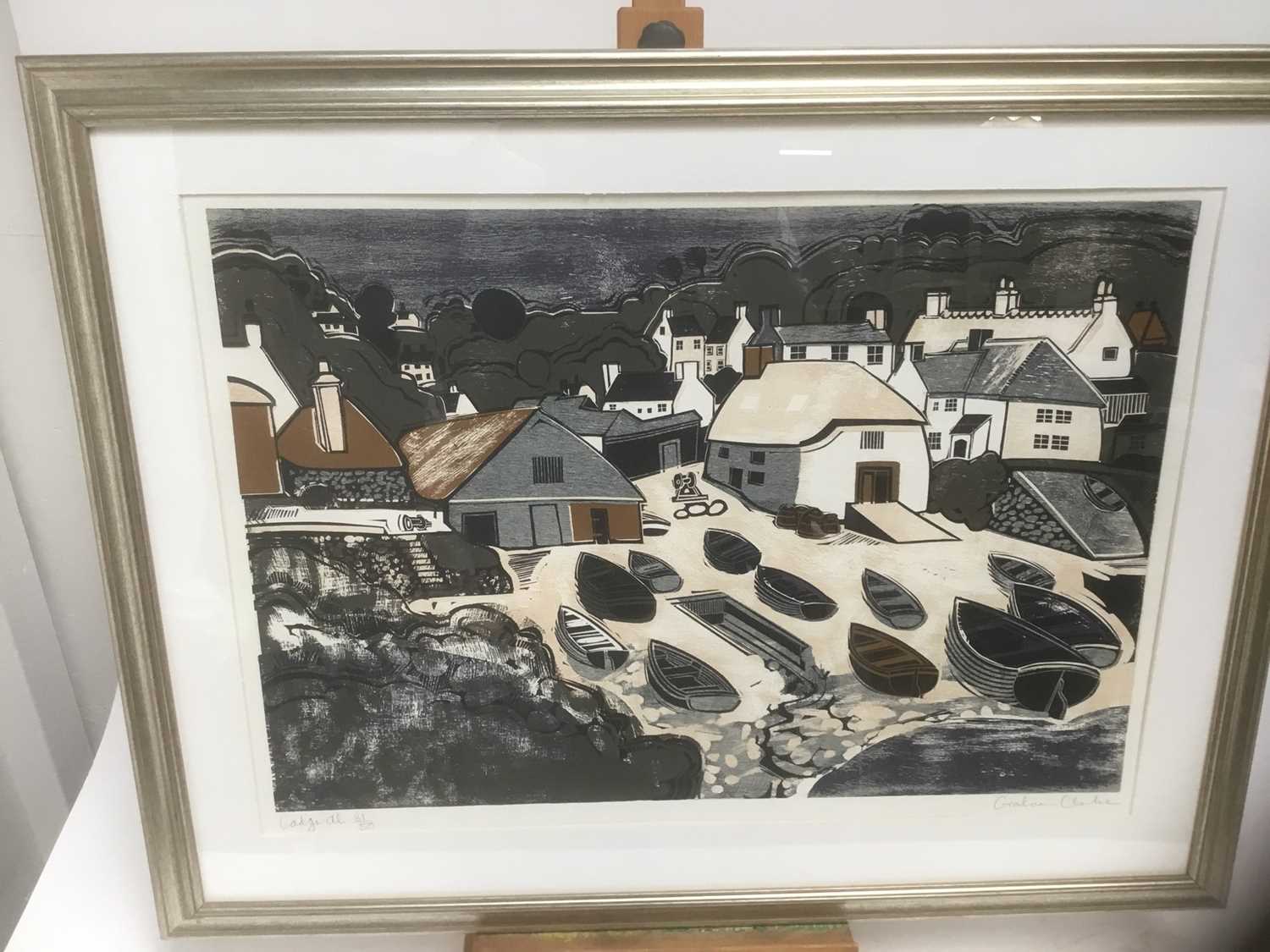 Lot 189 - Graham Clarke (b. 1941) woodcut, 1967, 'Cadgwith’ numbered 31/50