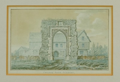 Lot 1091 - Isaac Johnson (1755-1835) watercolour - College Gate, Sudbury