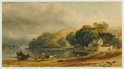 Lot 1255 - George Arthur Fripp (1813-1896) watercolour, Harbour scene, probably Laugharne, South Wales, signed and dated 1840