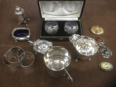 Lot 710 - Group of silver and jewellery items including cream jug, christening cup (possibly Indian) napkin rings, etc