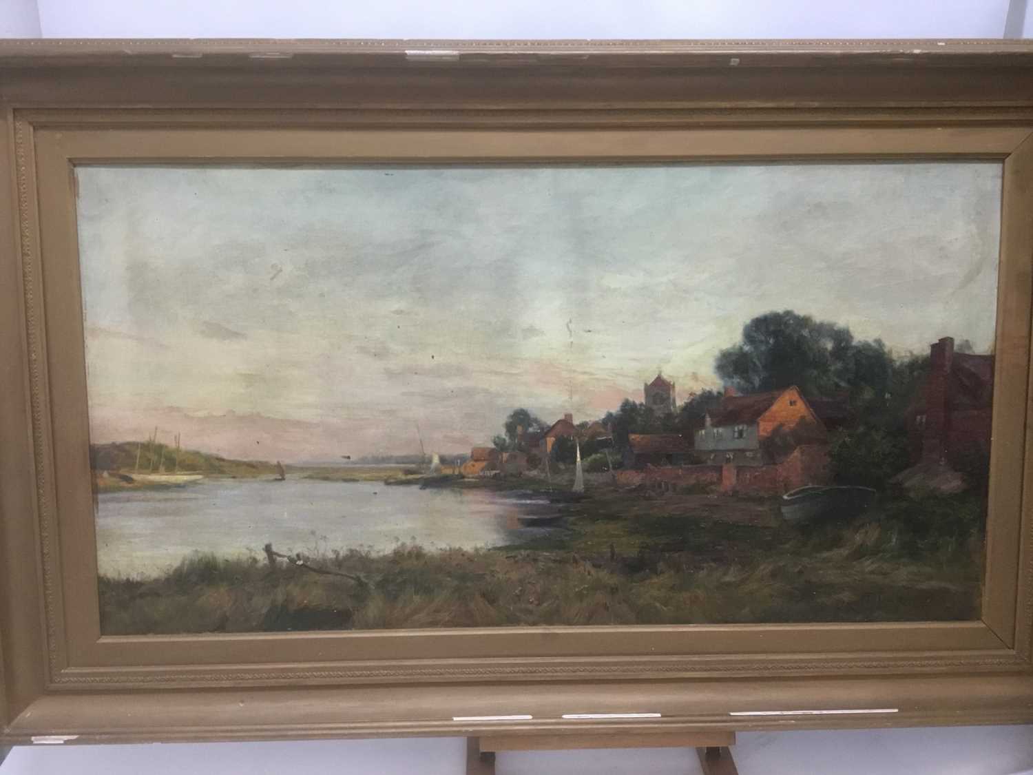 Lot 61 - Frank Dickson (1852-1936) oil on canvas, harbour scene, possibly Bosham