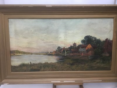 Lot 193 - Frank Dickson (1852-1936) oil on canvas, harbour scene, possibly Bosham