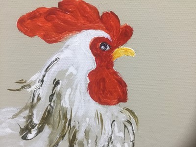 Lot 75 - Ailsa Read, contemporary, oil on canvas - A Chicken, signed, 31cm square