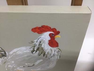 Lot 75 - Ailsa Read, contemporary, oil on canvas - A Chicken, signed, 31cm square