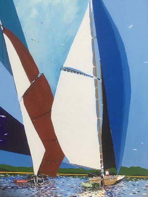 Lot 77 - James McColl Smith, oil on canvas - Sailing Barges, signed, 70cm x 50cm