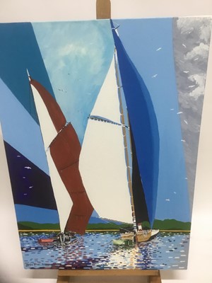 Lot 77 - James McColl Smith, oil on canvas - Sailing Barges, signed, 70cm x 50cm