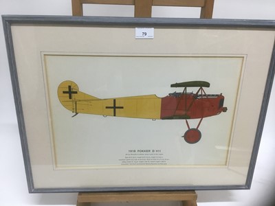 Lot 160 - Set of four coloured prints depicting early 20th century aeroplanes - 1909 Antoinette, 1917 Albatros, 1907/1909 Wright Flyer and 1918 Fokker, 28cm x 43cm, in glazed frames