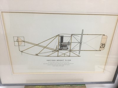 Lot 79 - Set of four coloured prints depicting early 20th century aeroplanes - 1909 Antoinette, 1917 Albatros, 1907/1909 Wright Flyer and 1918 Fokker, 28cm x 43cm, in glazed frames