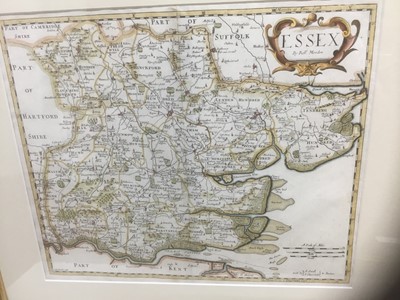 Lot 80 - 17th century hand coloured Robert Morden engraved map of Essex, 36cm x 42cm, in glazed gilt frame
