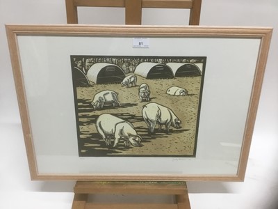 Lot 81 - Contemporary, signed limited edition linocut - Pigs, 2/35, indistinctly signed and dated '12, 37cm x 55cm