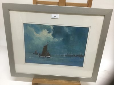 Lot 84 - John Clarke, contemporary, oil on board - sailing barges, signed, 25cm x 36cm, in glazed frame