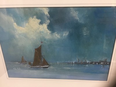 Lot 84 - John Clarke, contemporary, oil on board - sailing barges, signed, 25cm x 36cm, in glazed frame