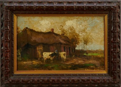 Lot 1244 - Willem G. F. Jansen (1871-1949) oil on canvas Figure and cattle in landscape