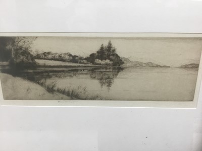 Lot 228 - John George Matheison (act. 1918-1940) signed etching - Loch Ard, 9cm x 24cm, in glazed frame