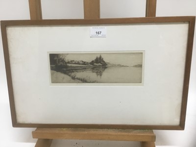 Lot 262 - John George Matheison (act. 1918-1940) signed etching - Loch Ard, 9cm x 24cm, in glazed frame