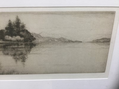 Lot 167 - John George Matheison (act. 1918-1940) signed etching - Loch Ard, 9cm x 24cm, in glazed frame