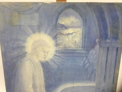 Lot 172 - Late Victorian Pre-Raphaelite watercolour - religious figure in blue, unframed, 56cm x 45cm