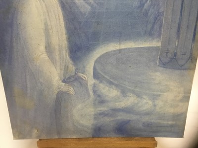 Lot 172 - Late Victorian Pre-Raphaelite watercolour - religious figure in blue, unframed, 56cm x 45cm