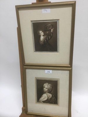 Lot 227 - Attributed to George Perfect Harding (1781-1853) pair of monochrome watercolours - Titian's Daughter and Beaumaris, circa 1832, 15cm x 12.5cm, in gilt frames