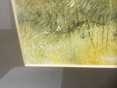 Lot 176 - George Spence (b.1931) oil/acrylic on paper - Landscape, signed, 38cm x 48cm, in glazed frame
