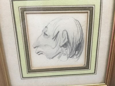 Lot 60 - Henry Bonaventure Monnier (1805-1877) three pencil sketch caricatures of figures, two signed, 14.5cm x 9.5cm, 10cm x 6cm and 6cm square, each in glazed gilt frame (3)