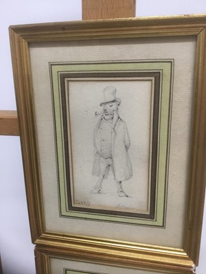 Lot 256 - Henry Bonaventure Monnier (1805-1877) three pencil sketch caricatures of figures, tow signed, 14.5cm x 9.5cm, 10cm x 6cm and 6cm square, each in glazed gilt frame (3)