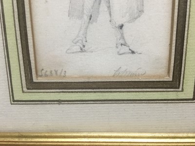 Lot 256 - Henry Bonaventure Monnier (1805-1877) three pencil sketch caricatures of figures, tow signed, 14.5cm x 9.5cm, 10cm x 6cm and 6cm square, each in glazed gilt frame (3)