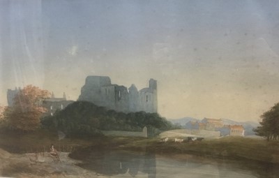 Lot 234 - E. Harwood, 19th century, watercolour - castle ruins beside a river, signed and dated 1837, 31cm x 49cm, in glazed gilt frame