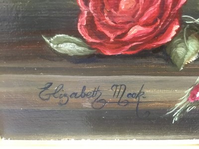 Lot 269 - Elizabeth Meek, 20th , oil on board - still life of summer flowers in a vase, signed, 38cm x 43cm, in gilt frame