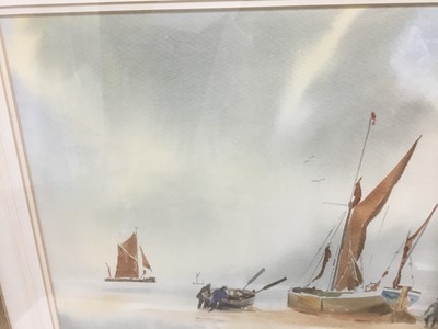 Lot 270 - Frederick H. Brown, watercolour - fisherfolk on the Suffolk coast, signed, 35cm x 51cm, in glazed gilt frame