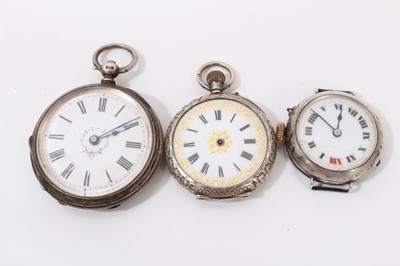 Lot 47 - Silver cased half hunter fob watch by C. H. Croydon, Ipswich, five other silver cased fob/pocket watches, together with various vintage watches