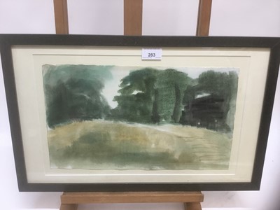 Lot 283 - Marcia Blakenham (b. 1946), watercolour - Landscape, signed and dated 2018 verso, 23cm x 39cm, in glazed frame