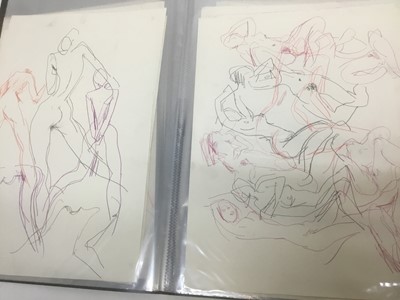 Lot 284 - Peter Collins (1923-2001) folio of over 40 erotic drawings in pencil and coloured crayon, together with a framed sketch