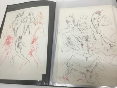 Lot 284 - Peter Collins (1923-2001) folio of over 40 erotic drawings in pencil and coloured crayon, together with a framed sketch