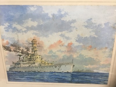 Lot 286 - Mid 20th century watercolour depicting H.M.S. Repulse as sea, signed Barry and dated '40, 25cm x 34cm, in glazed frame