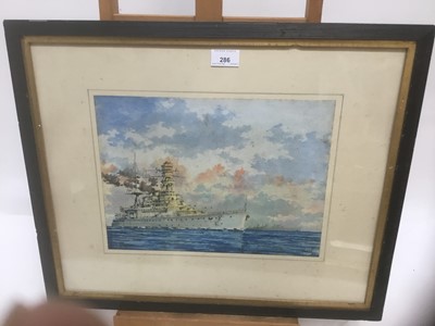 Lot 251 - Mid 20th century watercolour depicting H.M.S. Repulse as sea, signed Barry and dated '40, 25cm x 34cm, in glazed frame