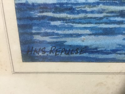 Lot 286 - Mid 20th century watercolour depicting H.M.S. Repulse as sea, signed Barry and dated '40, 25cm x 34cm, in glazed frame