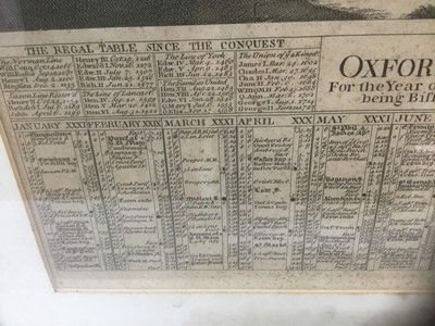 Lot 287 - 18th century black nad white engraving - The Oxford Almanack For the Year of our Lord 1740..., 52cm x 45cm, in glazed frame