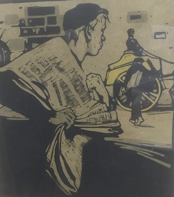 Lot 289 - William Nicholson coloured lithograph - The Paper Boy, from London Types, 1898, published by Heinemann, 27cm x 24cm, in glazed frame
