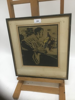 Lot 289 - William Nicholson coloured lithograph - The Paper Boy, from London Types, 1898, published by Heinemann, 27cm x 24cm, in glazed frame