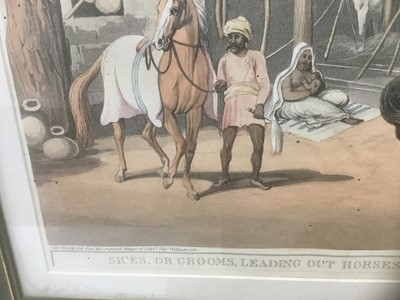 Lot 290 - Early 19th century hand coloured aquatint by H. Merke after Samuel Howitt from the original design of Capt. Thomas Williamson - 'Sices, Or Grooms, Leading Out Horses', circa 1808, from "Oriental Fi...