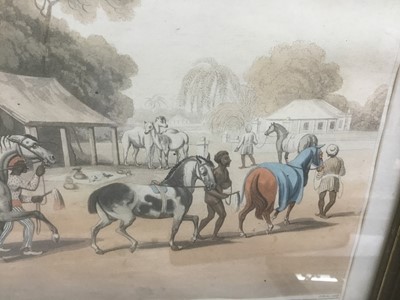 Lot 249 - Early 19th century hand coloured aquatint by H. Merke after Samuel Howitt from the original design of Capt. Thomas Williamson - 'Sices, Or Grooms, Leading Out Horses', circa 1808, from "Oriental Fi...